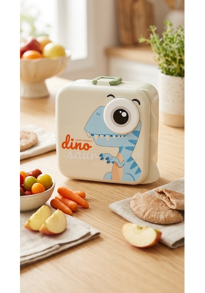Leva 3 Bölmeli Plastik 2 Katlı Hayvan Figürlü Beslenme Kutusu 1120ml+70 Ml Taşıma Kabı Lunch Box Pls Açık Yeşil