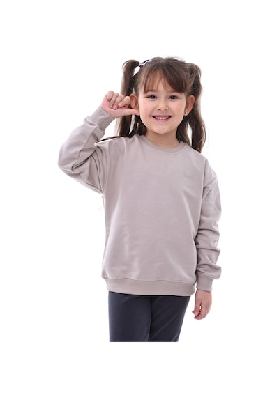 Zuzunga Basic Düz Renk Vizon Fırçalı Yumuşak Pamuk Sweatshirt