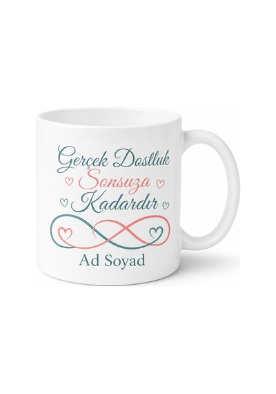 Gerçek Dostluk Yazılı Sonsuza Dek Arkadaşlar Kupa Bardak Hediye Beyaz
