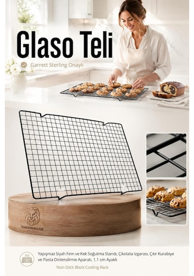 Glaso Teli 40x25 Cm - Paslanmaz Yapışmaz Siyah Fırın Ve Kek Soğutma Standı, Çikolata Izgarası, Çıtır Kurabiye Diğer