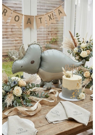 Gri Mat Triceratops Retro Dinozor Folyo Balon 69x40 Cm Dinozor Temalı Çocuk Doğum Günü Parti Süsü Çok Renkli