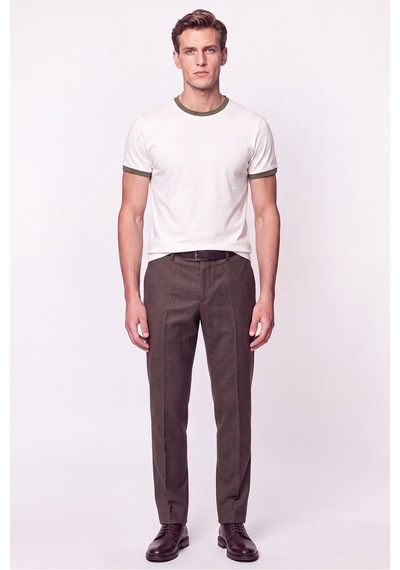 Efor Slim Fit Bisiklet Yaka Ekru - Haki Tişört Ts 932 Ekru-haki