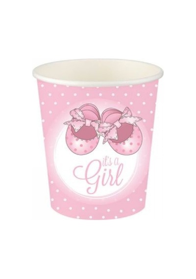 Roll-Up Pembe Patikler Karton 8 Oz Bardak 8'Li
