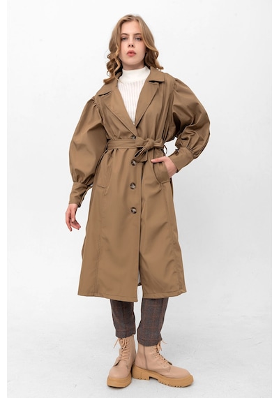 Pastelastore Kadın Balon Kol Yırtmaçlı Düğmeli Kuşaklı Oversize Uzun Mevsimlik Trençkot 2113 Vizon Pastelastore Kadın Balon Kol Yırtmaçlı Düğmeli Kuşaklı Oversize Uzun Mevsimlik Trençkot 2113 Vizon