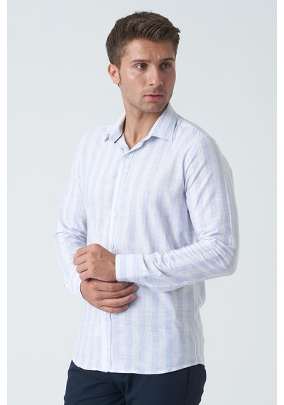 White Stone Armagh Slim Fit G2002 Pamuklu Keten Gömlek Mavi-mavi Mavi