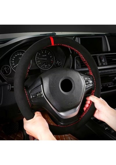 Vw Passat Cc Uyumlu Dikmeli Direksiyon Kılıfı Alkantara Kırmızı Yüzüklü