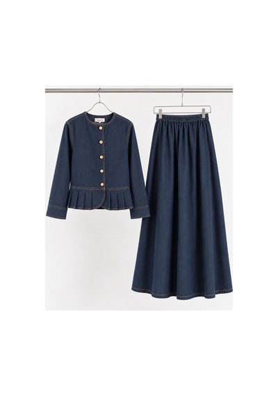 Angel&co. Girls Clothing Kot Peplum Ceket Ve Etek Takımı İndigo Jean - 738050578 İndigo Jean