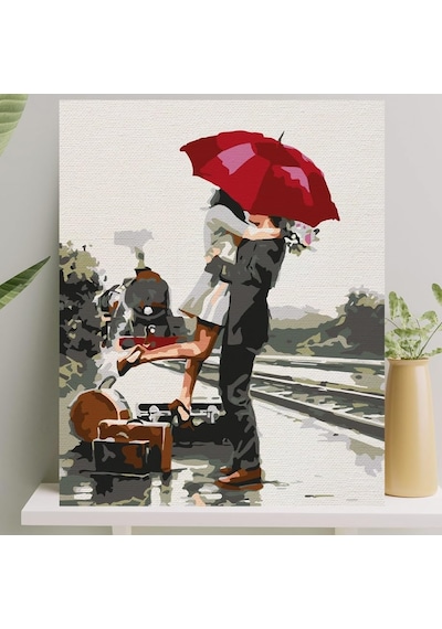 Palmiye Hobi Sanat Sayılarla Boyama Tuval Seti Fırça Boya Dahil Çıtalı 40x50 Cm - Romantik