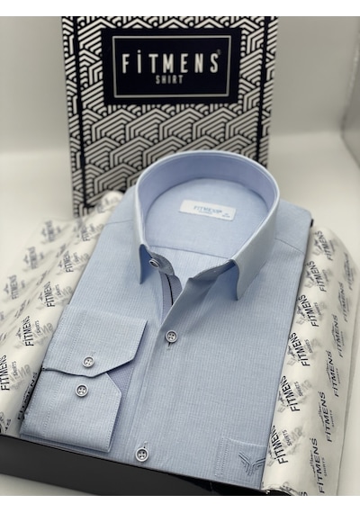 Klasik Uzun Kol Keten Cotton Hediye Kutulu Erkek Gömlek Fs-001261 - Açık Mavi-1419 Açik Mavi