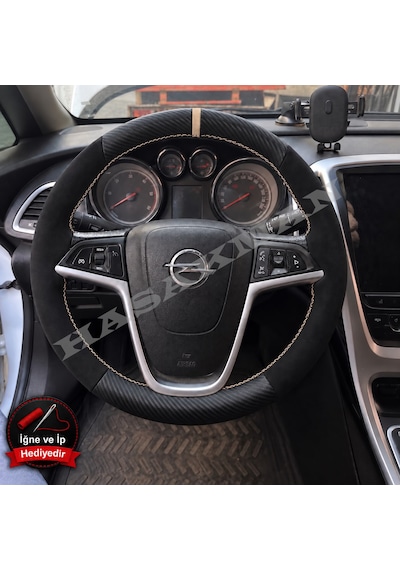 Opel Meriva B Dikme Direksiyon Kılıfı Alcantara Süet Mat Karbon Bej Yüzük Ve Dikiş 2010-2017