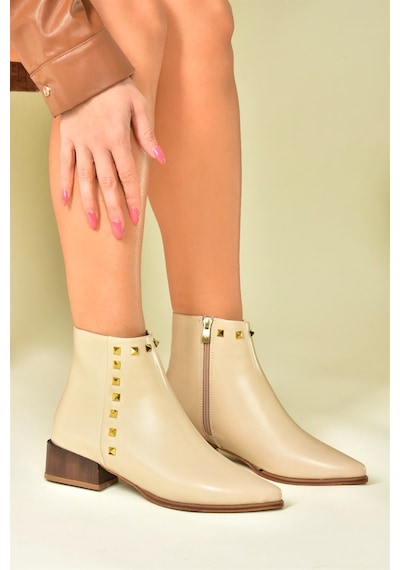 Fox Shoes Bej Zımba Detaylı Kadın Bot N820032309 Bej