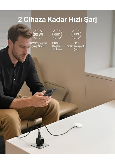 Belkin 2 Bağlantı Noktalı Usb-c Şarj Cihazı 50 W, 2x Usb-c Çift B 93522278