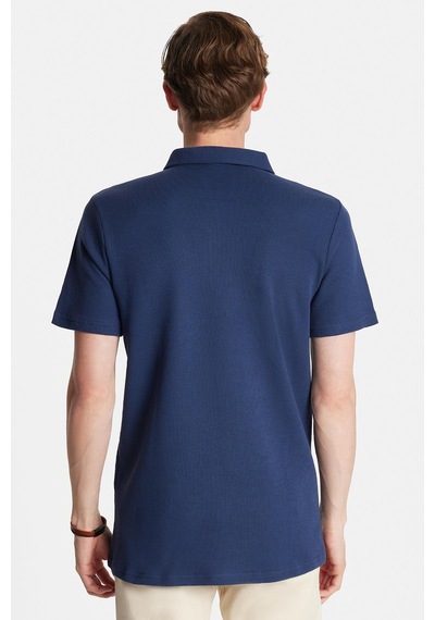 Tudors Erkek Slim Fit Dar Kesim %100 Pamuk Fermuarlı Lacivert Polo Yaka Tişört-34350 Lacivert