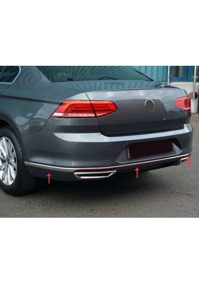 Vw Passat B8 Krom Arka Tampon Alt Çıtası 3 Parça 2015-2019 P.çelik