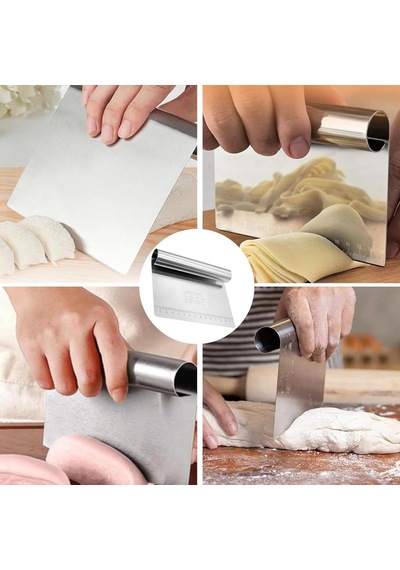 Aee 2 Adet Büyük Boy Hamur Kesici &amp Kazıyıcı Seti Cm/inç Ölçekli Metal Hamur Spatulası Pizza, Pas