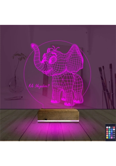 Luvivia Fil Çocuk Odası Hediye Kişiye Özel 3d Lamba - Masa Gece Lambası Şeffaf