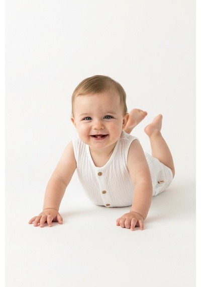 Miababy Müslin Kısa Atlet Tulum ekru