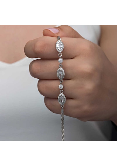 Gümüş Mekik Zirkon Taşlı Kadın Bileklik Gümüş - Rose Gold