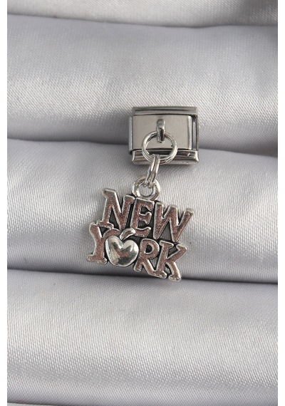 Zarif Kadın İçin Silver Çelik New York Yazı Bileklik Gri
