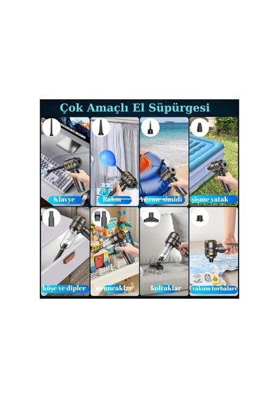 Hl-121 Araç İçi Süpürge Şarjlı Taşınabilir Hafif Çantalı 16000pa Vacuum Cleaner Vakum Ve Üfleme