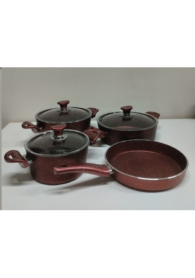 Granit Tencere 4'lü Set Bordo Renk 4 Mm Kalınlık Bordo