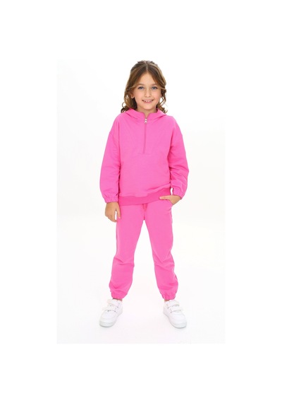 Toontoy Kids Toontoy Kız Çocuk Kapüşonlu Yarım Fermuar Detaylı Eşofman Takım Fuşya