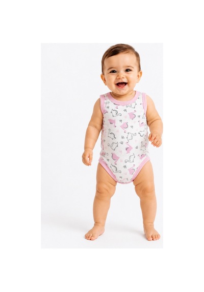 Rkek Bebek Dinozor Desenli Atlet Body Yazlık Pamuklu Çıtçıtlı Bebek Zıbını Pembe