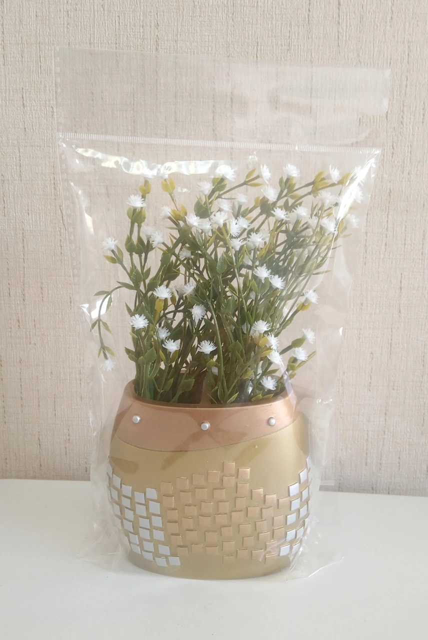 2 Adet Vazo Dahil,vazoda Çiçek,beyaz Yapay Çiçek,vazo Dekoratif Altın Mozaik Poliresin 10x15x5cm Çok Renkli