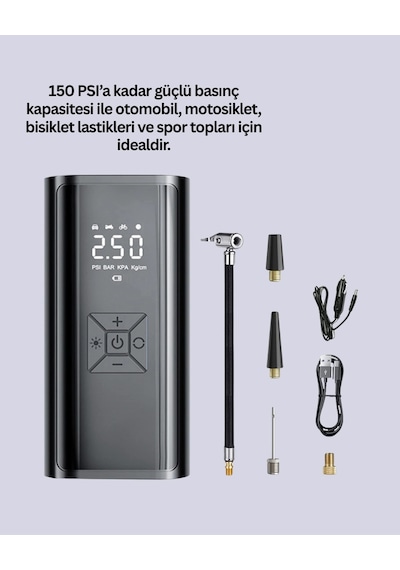 Hubrendy Kargo 80w Kablosuz Dijital Ekranlı Taşınabilir Lastik Şişirme Pompası