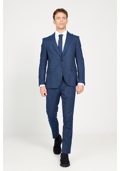 AC&Co / Altınyıldız Classics Erkek Lacivert Ekstra Slim Fit Dar Kesim Kırlangıç Yaka Çizgili Takım Elbise Lacivert