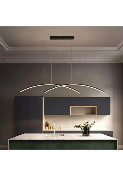 Zeyna Modern Tasarım Yatak Odası - Salon - Mutfak Siyah Renk Beyaz Ledli 2 Li Led Avize Siyah