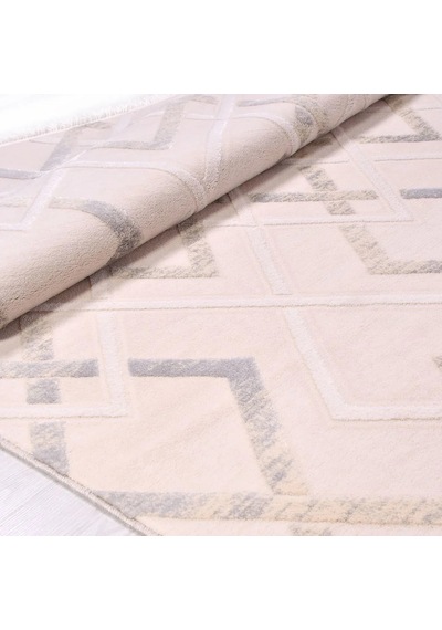 Bespoky Royal Geometrik Modern Salon Halısı Makine Dokuma Krem - Pudra Pembe