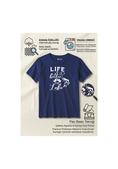 North Whiskers Life Is Better At The Lake Baskılı %100 Pamuklu Lacivert Outdoor Tişört Lacivert - 875689655 Lacivert - 875689655 Lacivert