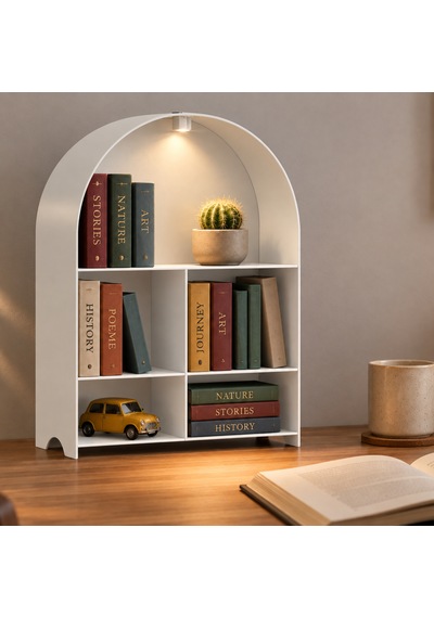 Led Işıklı Modern Metal Kitaplık Çok Amaçlı Dekoratif Raf Ev Düzenleyici Beyaz