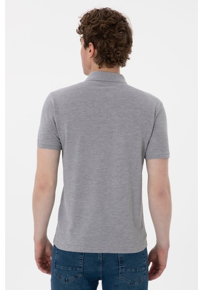 U.S. Polo Assn. Erkek Slim Fit Polo Yaka Gri Melanj Basic Tişört 50297984-VR086