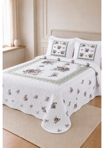 Gündelik Çeyizlik Hediyelik Kapitone Desenli Çift Kişilik / Battal Boy Yatak Örtüsü Takımı Seti 250x260 Örtü 50x70 2 Adet Yastık Kılıfı Flower Lila