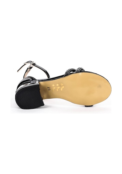 Kiko Kids 791 Rugan Taşlı Kız Çocuk 3 Cm Topuklu Sandalet Ayakkabı Siyah 001