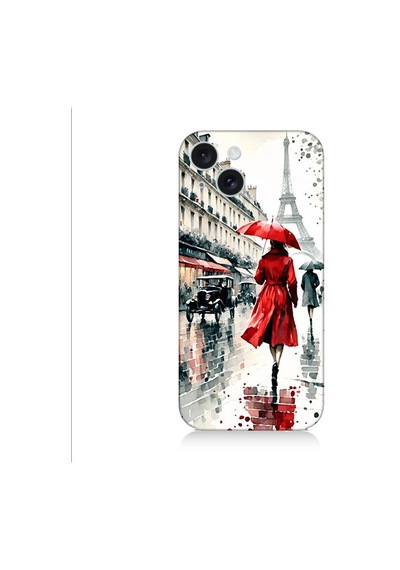 Apple Uyumlu iPhone 15 Plus Kırmızı Şemsiye Desenli Silikon Kılıf Silikon