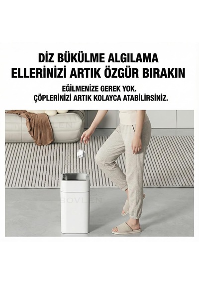 12 Litre Otomatik Hareket Sensörlü Çöp Kovası, Banyo Çöp Kovası, Çöp Kutusu Beyaz