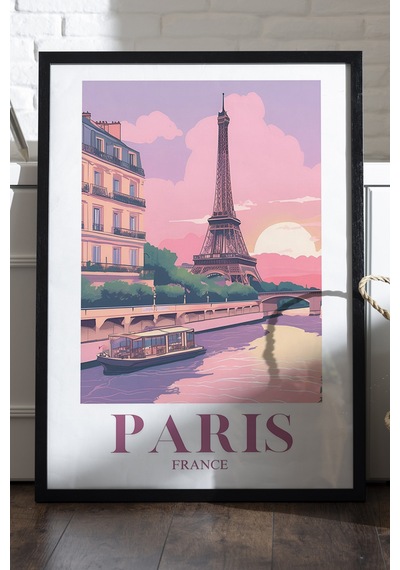 Paris Siyah Ahşap Çerçeveli Poster, Dekoratif Seyahat Duvar Tablosu