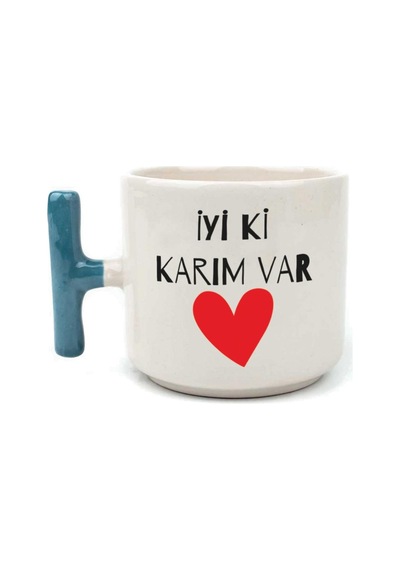 İyi Ki Karım Var Baskılı Mavi Kulplu T Sevgililer Günü Kupası