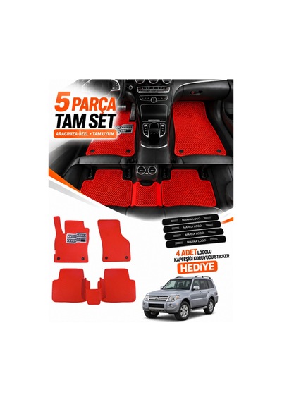 Mitsubishi Pajero 2006-2021 Uyumlu Eva Oto Paspas Metal Topukluklu Havuzlu Kırmızı