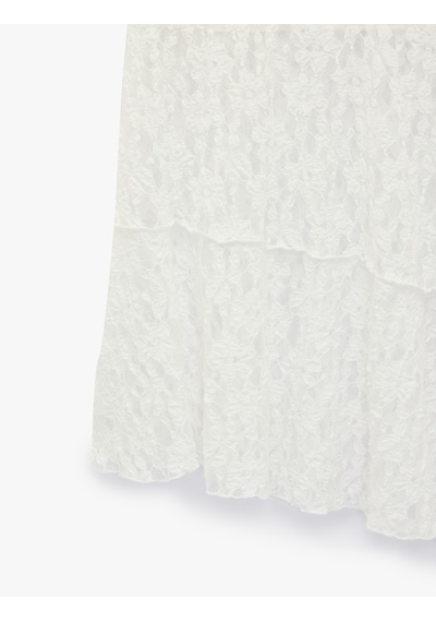 Koton Yüksek Bel Slim Fit Dikiş Detaylı Dantel Asimetrik Midi Etek Ekru 6sal70078ık