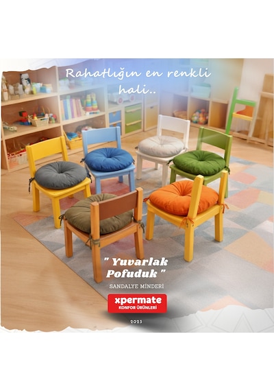 Pofuduk Yuvarlak Sandalye Minderi Mutfak, Balkon, Bahçe Dekoratif Oturma Minderi Yumuşak Dolgu Turuncu