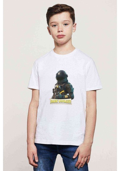 Fortnite Dark Voyager Baskılı Unisex Çocuk Beyaz T-Shirt