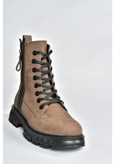Fox Shoes Vizon Hakiki Deri Nubuk Günlük Kadın Bot N555102801 Vizon