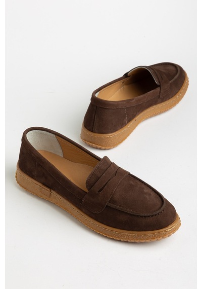 Dilimler Ayakkabı Hakiki Deri Nubuk Kadın Günlük Ayakkabı Kahverengi Kolej Model Bal Taban-4947 Kahve