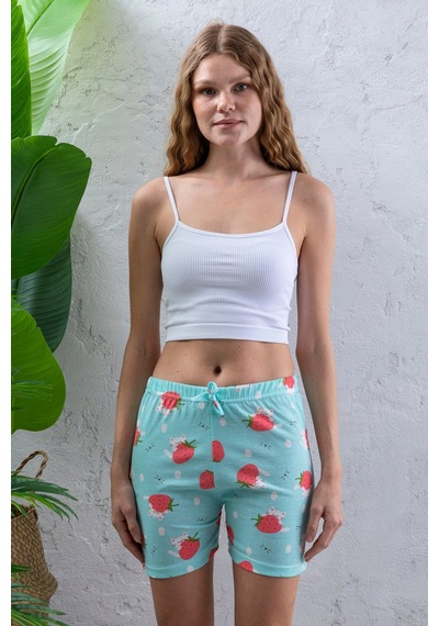 Giysa Kadın Beli Lastikli Desenli Şort Pijama Altı Turkuaz - 2027 Turkuaz
