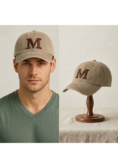 Bk Gift Kişiye Özel Harf Nakışlı Vintage Kahverengi Beyzbol Şapkası Unisex Eskitme Kumaş Metal Tokalı