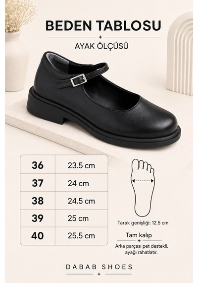 Dabab Shoes Berlın Kadın Siyah Cilt Mary Jane Yuvarlak Burun 2 Cm Kalın Taban Tokalı Babet Loafer Ayakkabı